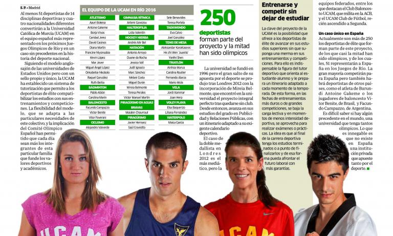 El diario MARCA se hace eco de la participación de los Olímpicos de la UCAM