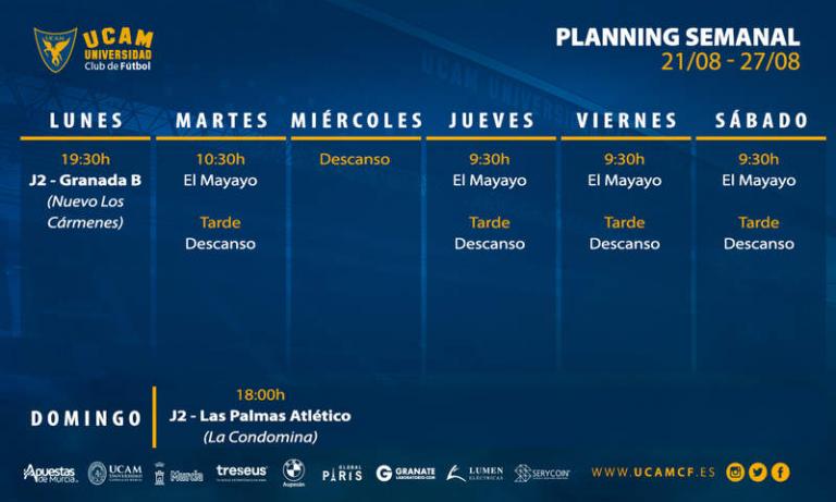 Plan de entrenamiento del UCAM Murcia CF (21/08 – 27/08)