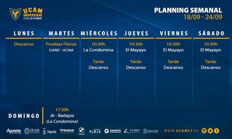 Plan de entrenamientos del UCAM Murcia CF (18/09 – 24/09)