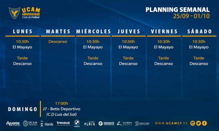 Plan de entrenamientos del UCAM Murcia CF (25/09 – 01/10)