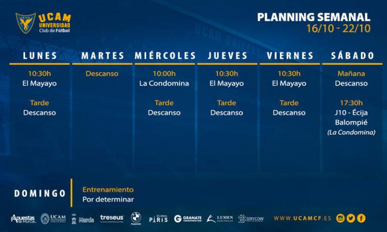 Plan de entrenamientos del UCAM Murcia (16/10 – 22/10)
