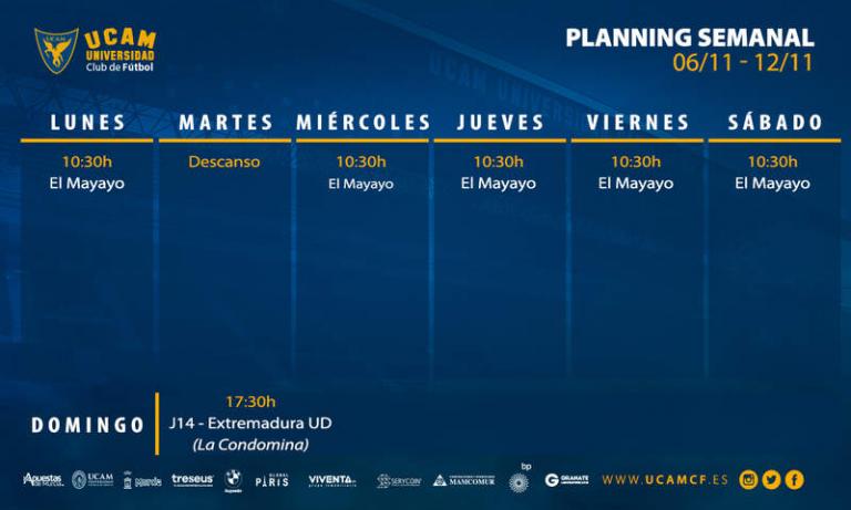 Plan de entrenamientos del UCAM Murcia (06/11 – 12/11)