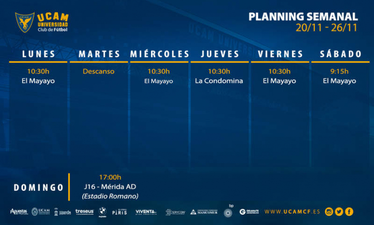 Plan de entrenamientos del UCAM Murcia (20/11 – 26/11)