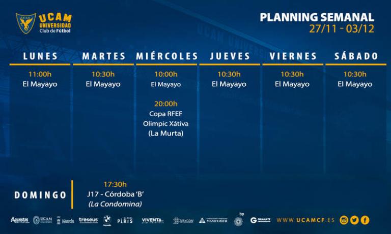 Plan de entrenamientos del UCAM Murcia (27/11 – 03/12)