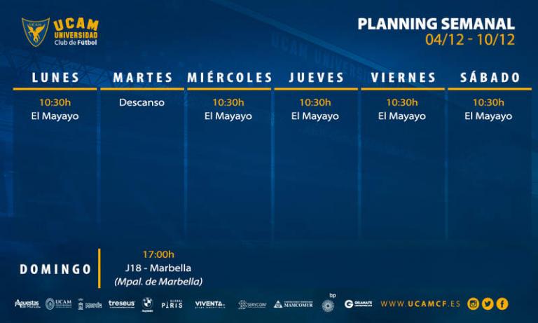 Plan de entrenamientos del UCAM Murcia (04/12 – 10/12)
