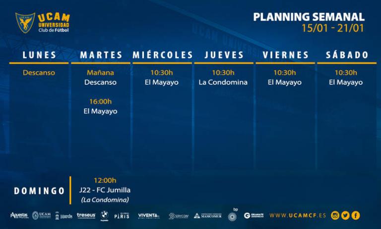 Plan de entrenamientos del UCAM Murcia (15/01 - 21/01)