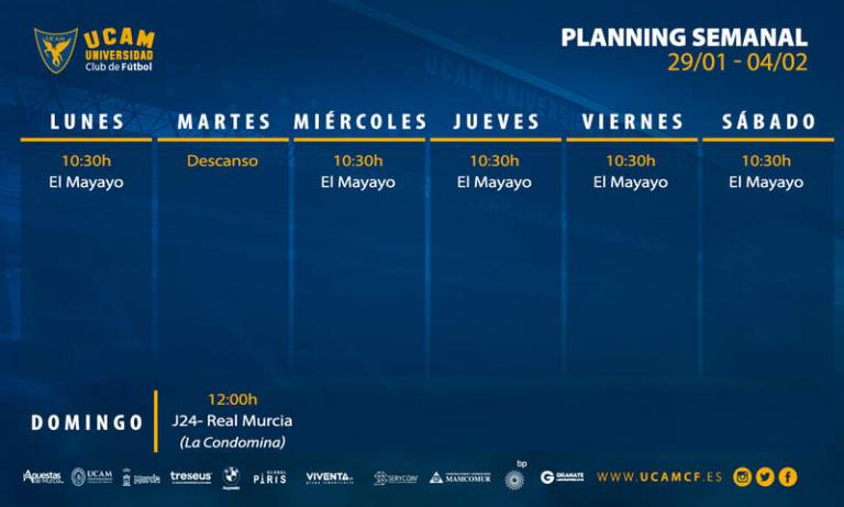 Plan de entrenamientos del UCAM Murcia (29/01 – 04/02)