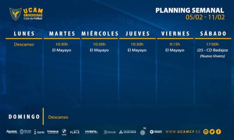 Plan de entrenamientos del UCAM Murcia (05/02 - 11/02)