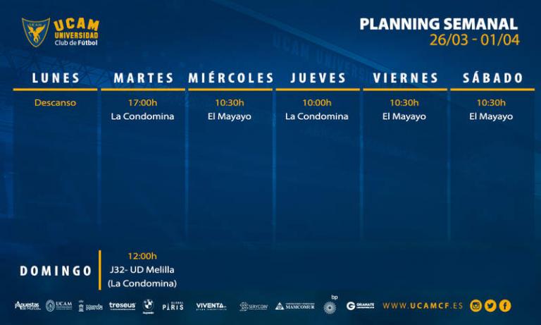 Plan de entrenamientos del UCAM Murcia (26/03-01/04)