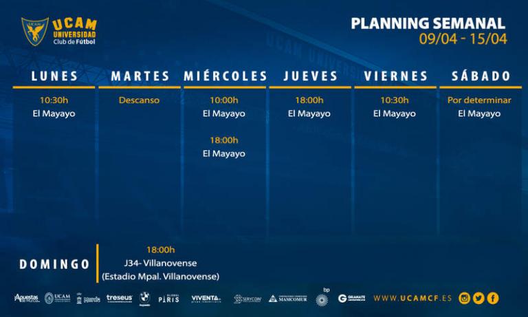 Plan de entrenamientos del UCAM Murcia (09/04 - 15/04)