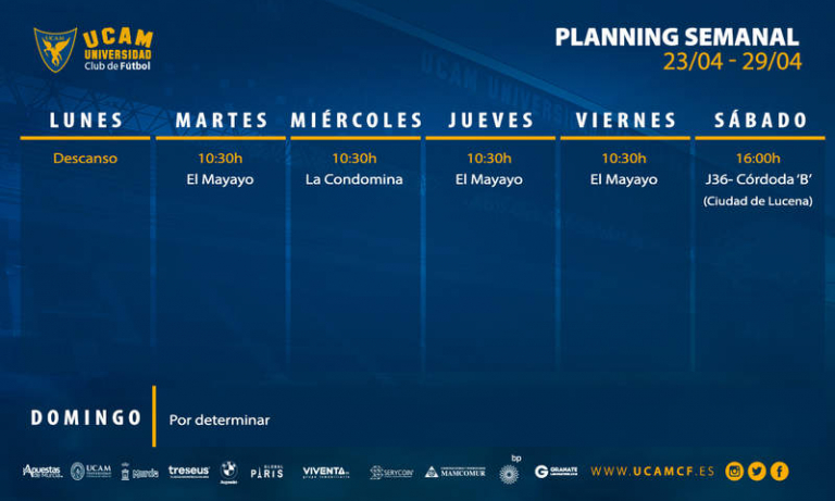 Plan de entrenamientos del UCAM Murcia (23/04 - 29/04)