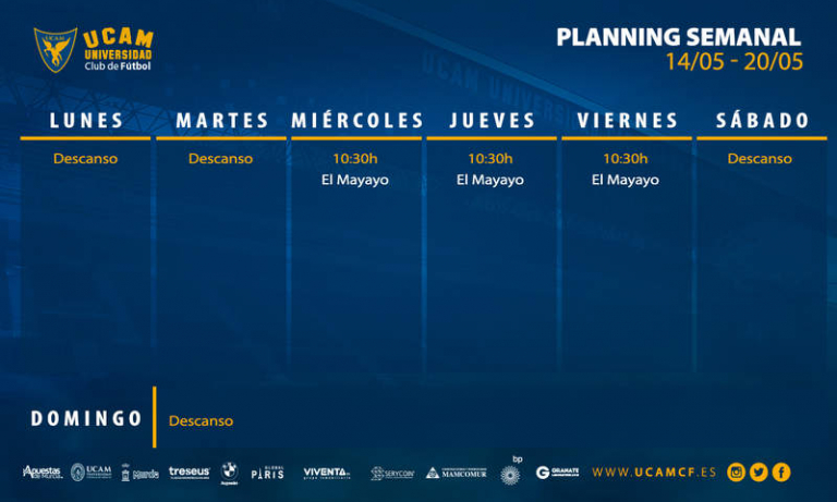 Plan de entrenamientos del UCAM Murcia (14/05 - 20/04)
