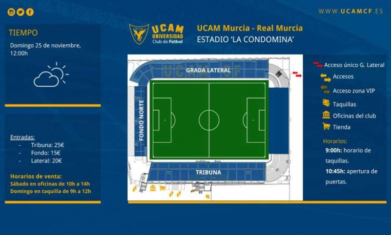 UCAM Murcia - Real Murcia: info sobre accesos y horarios de venta