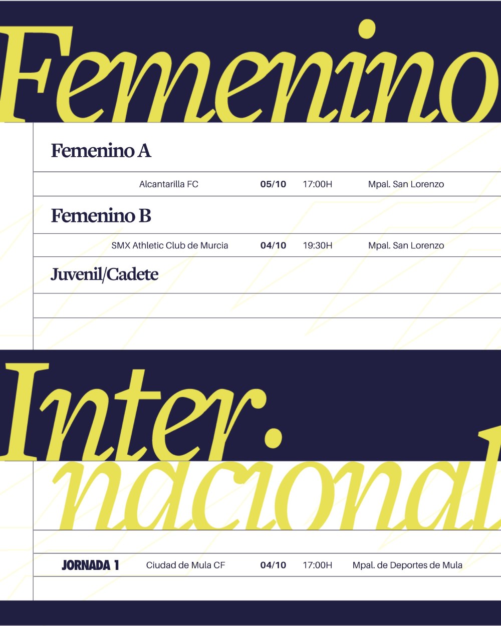 Horarios - Femenino - Internacional
