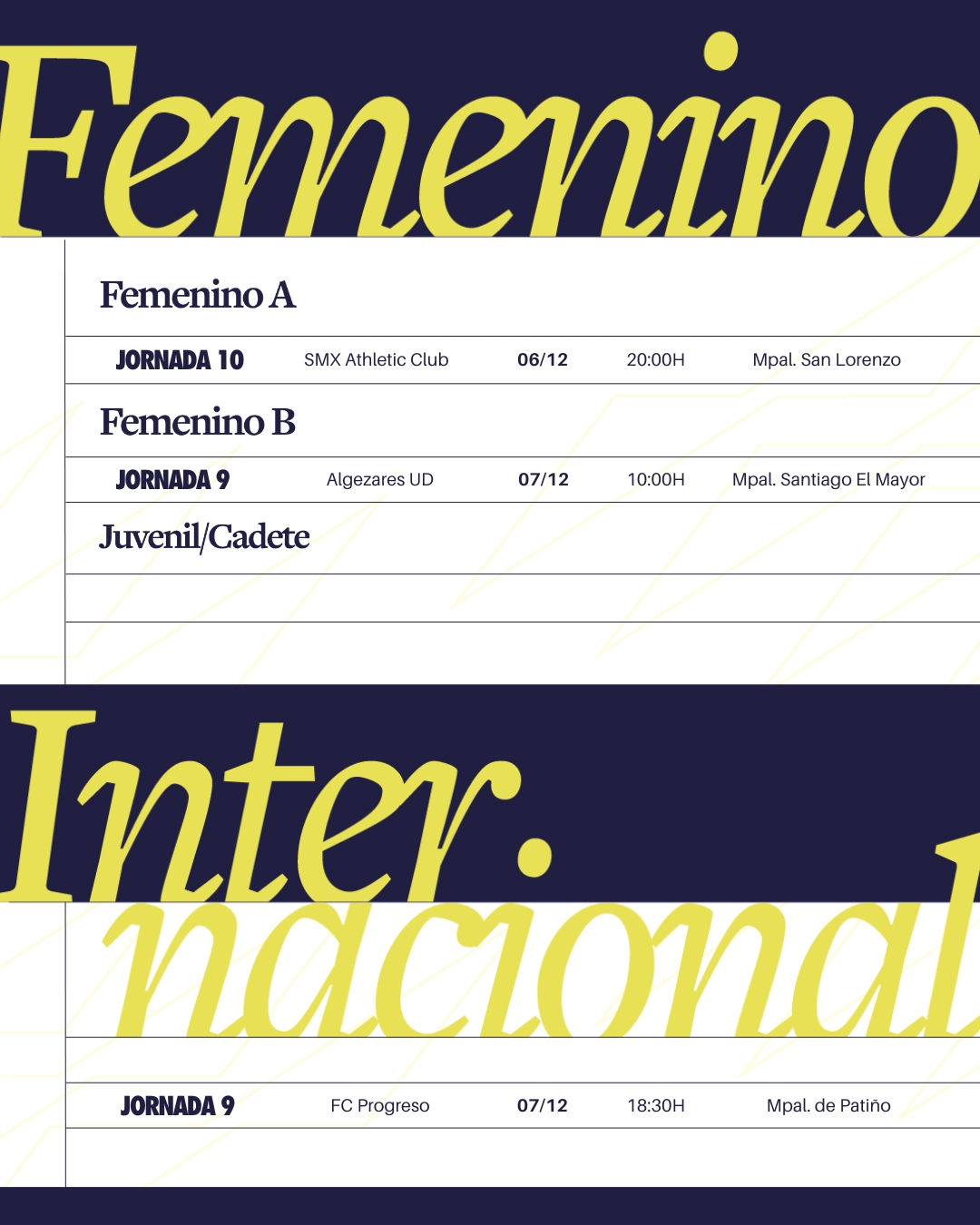 Agenda - Femenino - Internacional