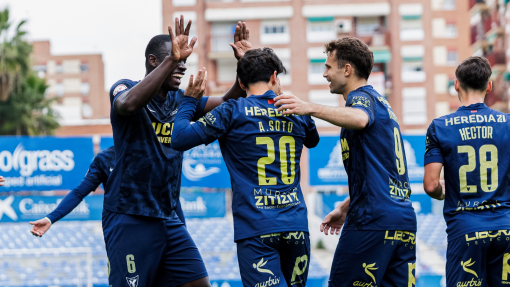 Celebración de gol del equipo en La Condomina