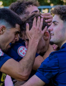 Celebración de gol del filial del UCAM Murcia CF