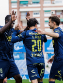 Celebración de gol del equipo en La Condomina