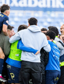 Celebración del equipo ante el Recre