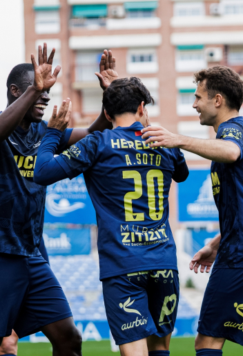 Celebración de gol del equipo en La Condomina