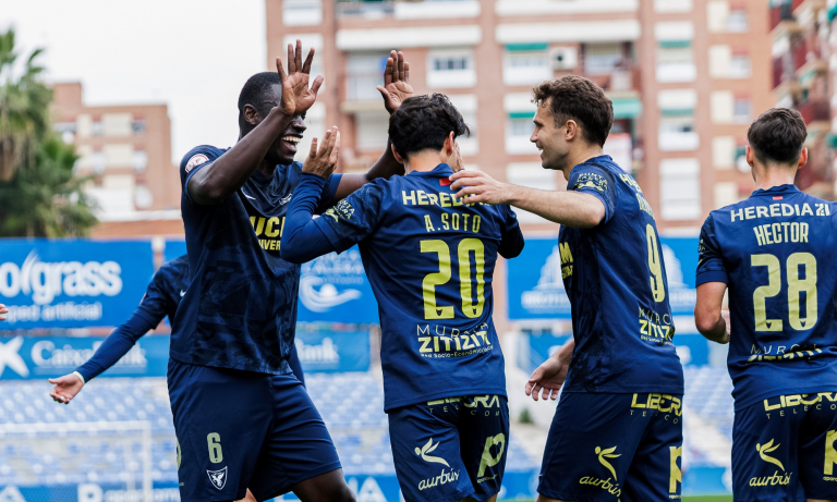 Celebración de gol del equipo en La Condomina